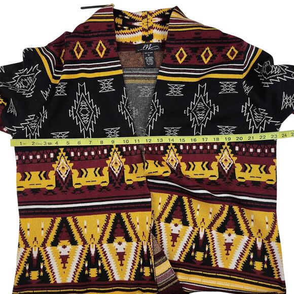Womens Southwest Cardigan Duster Long 1X Aztec Midnight Velvet Black Maroon Gold - Picture 3 of 5
